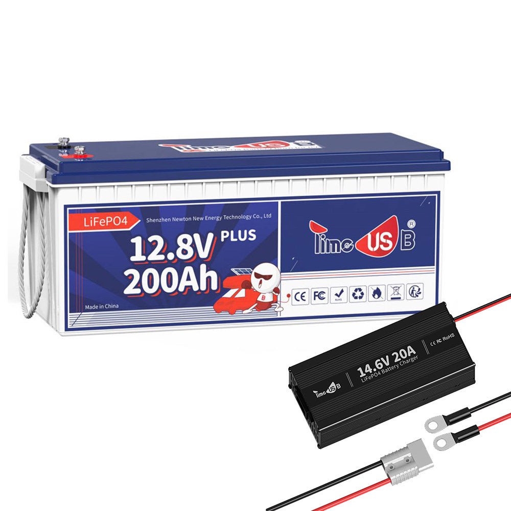 Timeusb LiFePO4 200Ah Plus 12 Volt Batterie, 1 Stück mit 14.6V 20A Ladegerät (5% sparen)