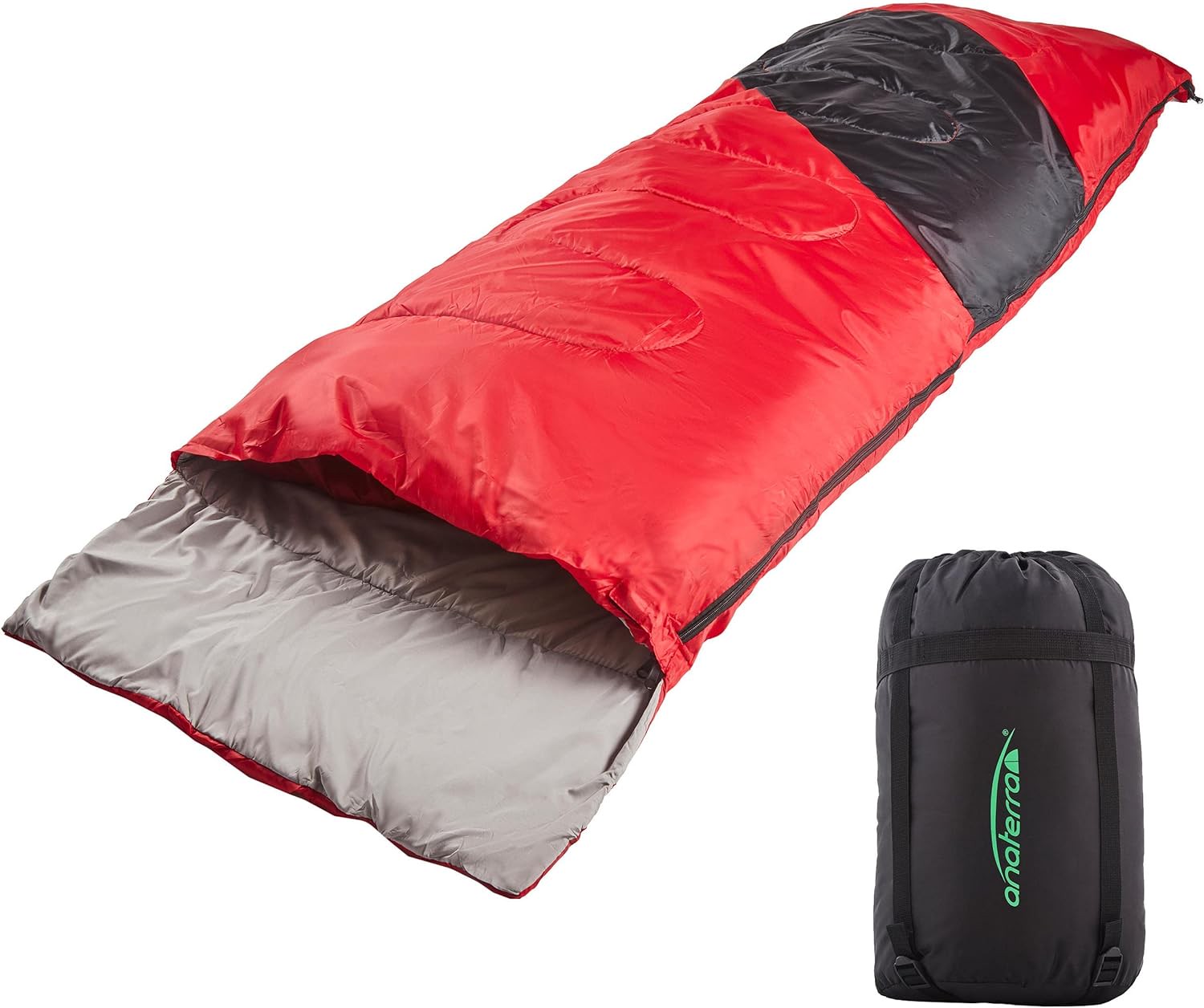 Anaterra® - Outdoor-Decke - Warmer Schlafsack - Kältebeständig - Leicht - Wasserabweisend - 2-Wege-Reißverschluss - Rot, rechteckig
