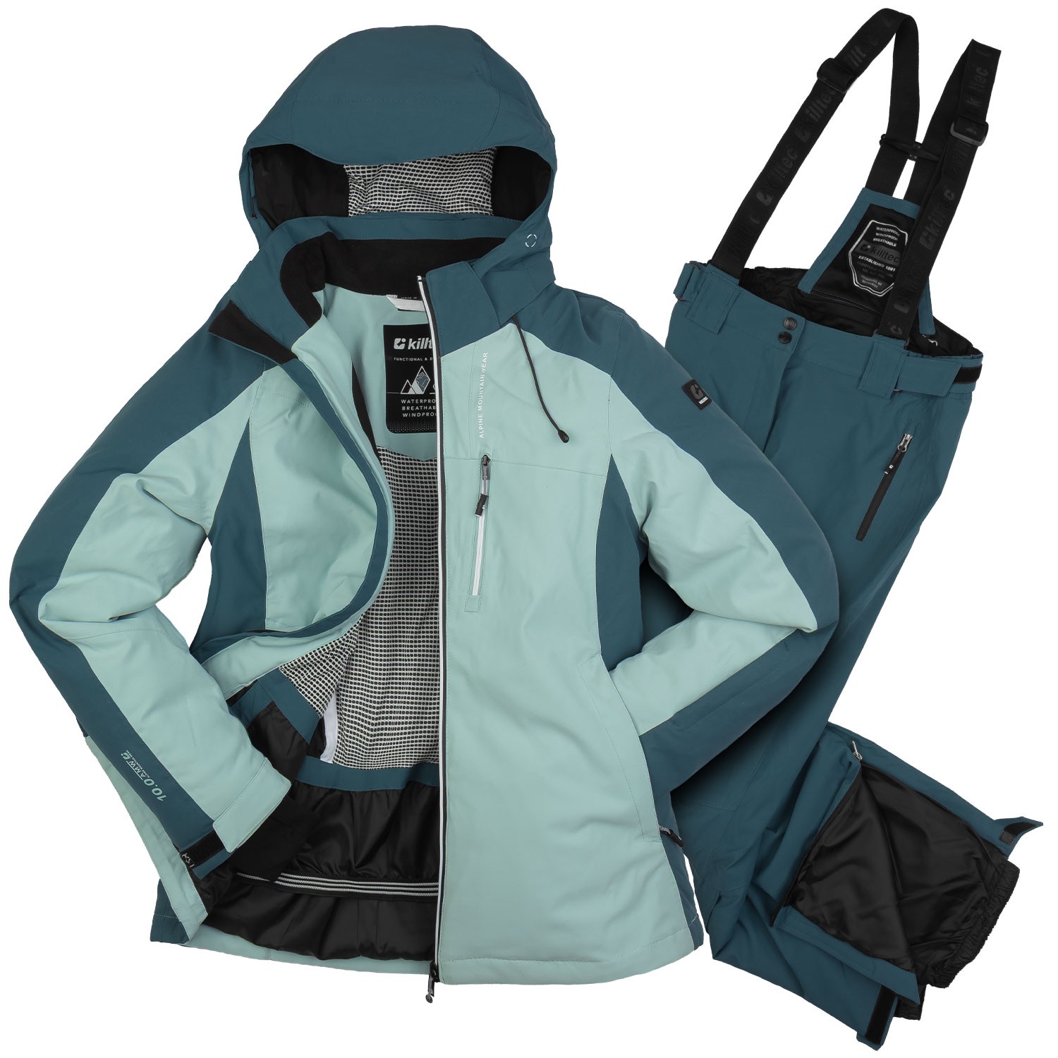 Killtec Damen Sport Skianzug Set Skihose Skijacke 42-L - eis blau - wasserfest atmungsaktiv PFA frei Schneefang