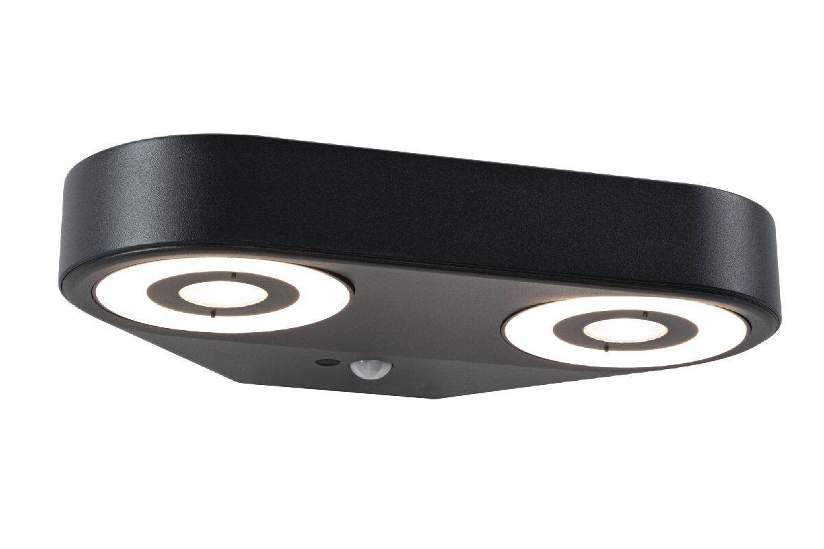 Paulmann LED Außenwandleuchte Silma Bewegungsmelder Zweifacher Lichtaustritt IP44  280x176mm 3000K 2x5,5 / 2x0,7W 2x600lm 230V  Anthrazit Aluminium