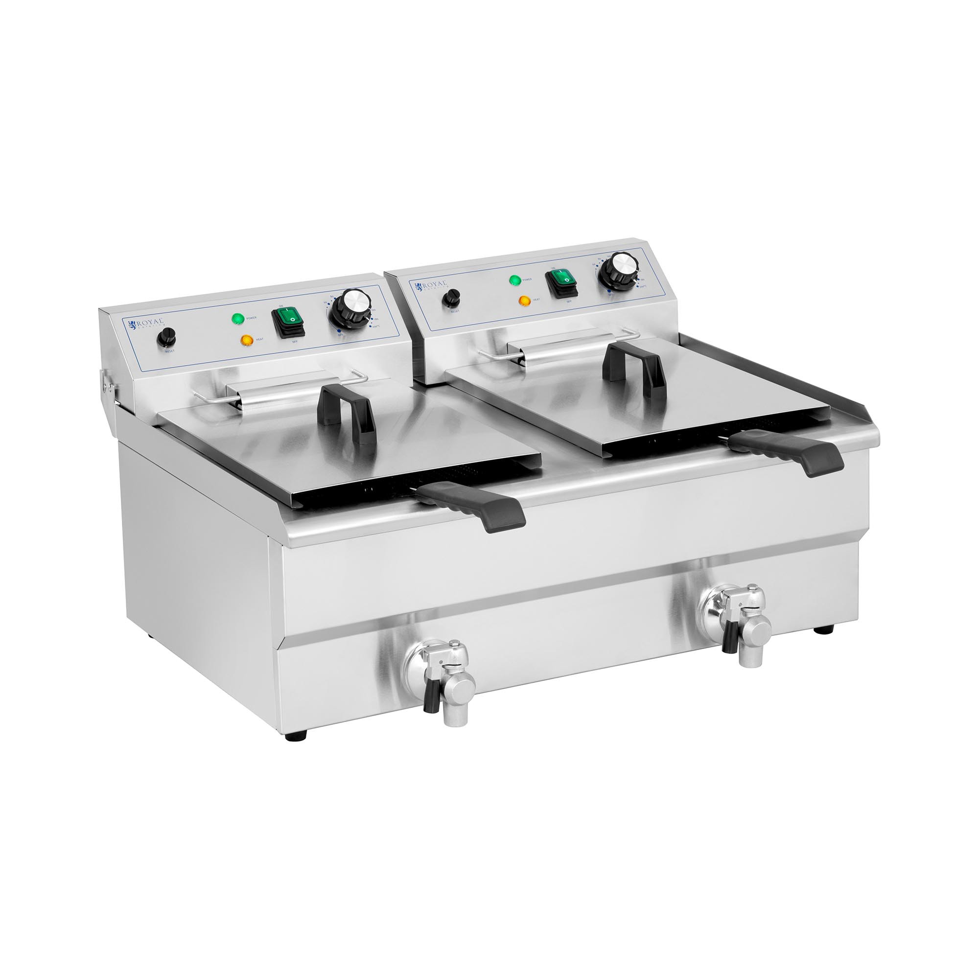 Elektro-Doppel-Fritteuse - 2 x 16 l - 6000 W - Ablasshahn - Royal Catering