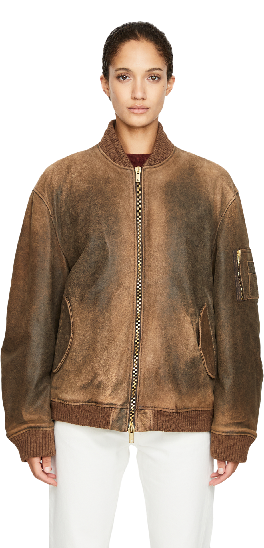 Oversized Bomberjacke aus Shearling Braun
