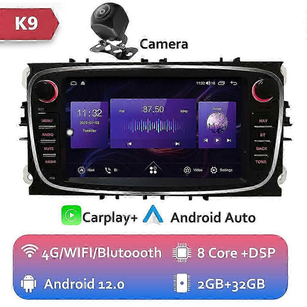 2 Din Car Android 12 Carplay Radio Multimedia Player For Ford Focus S-max Mondeo Galaxy C-max Gps Navigation Bluetooth No Dvd Brown