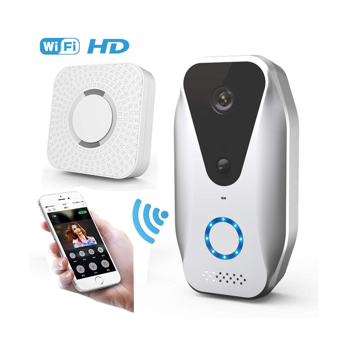 2Pace® WiFi Kamera Türklingel mit PIR-Erkennung HD-Nachtsicht Audio Video Aufzeichnung Clouddienst