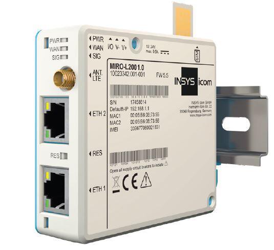 INSYS icom MIRO-L100, LTE-Mobilfunk-Router, EMEA-Frequenzen, VPN, 1x Ethernet 10/100BT, 1x DI, 1x DO (10022846)