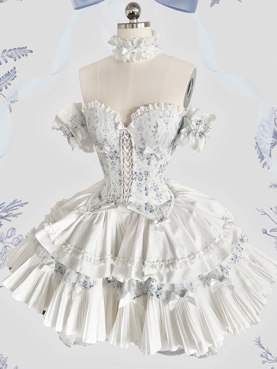 Süßer Lolita-Anzug Trägerweste Puffrock Haarband Neckholder und Ärmel 5-teiliger Anzug
