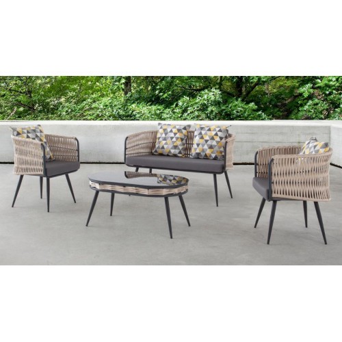 Gartenmöbel Sofagarnitur Tisch Hocker Sessel Veranda Sitzgruppen 4tlg.