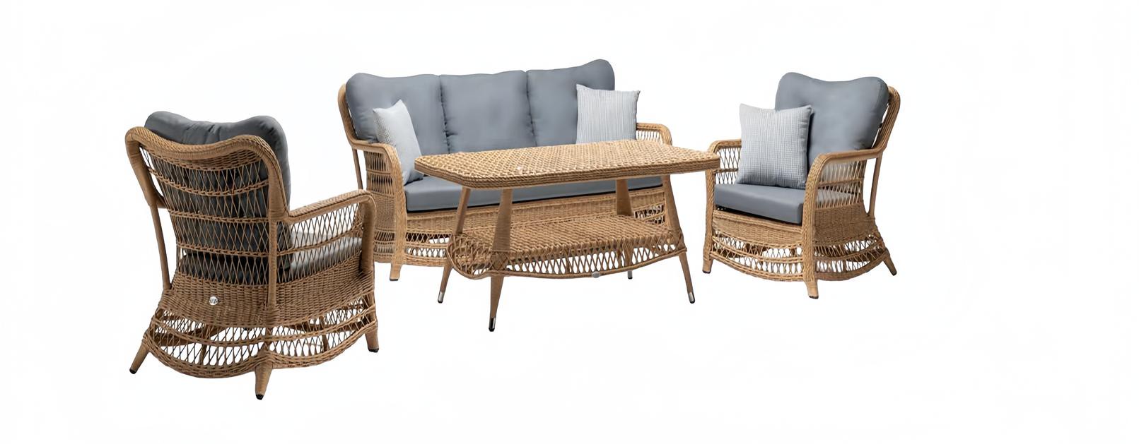 Robuste Garten Rattan Garnitur Couchtisch Gartenmöbel 2x Sessel Sofa 3-Sitzer