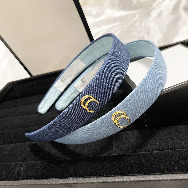 Bandeau Style Designer Simple Femme et Fille Denim Large Bandeau Lettre Élastique Accessoire Cheveux Mode Haute Qualité