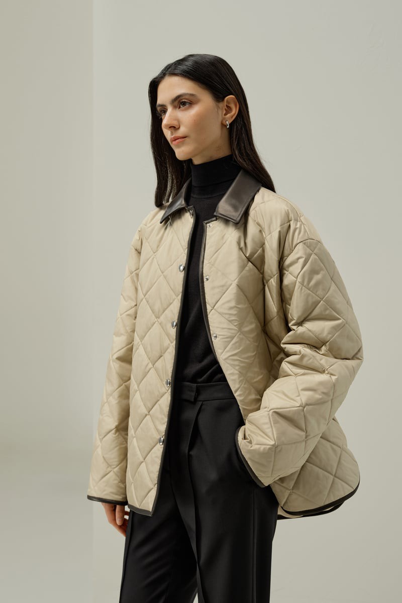 LILYSILK Damen Gesteppte Daunenjacke aus Seide, Wasserabweisend, Übergroß, Mandel, M