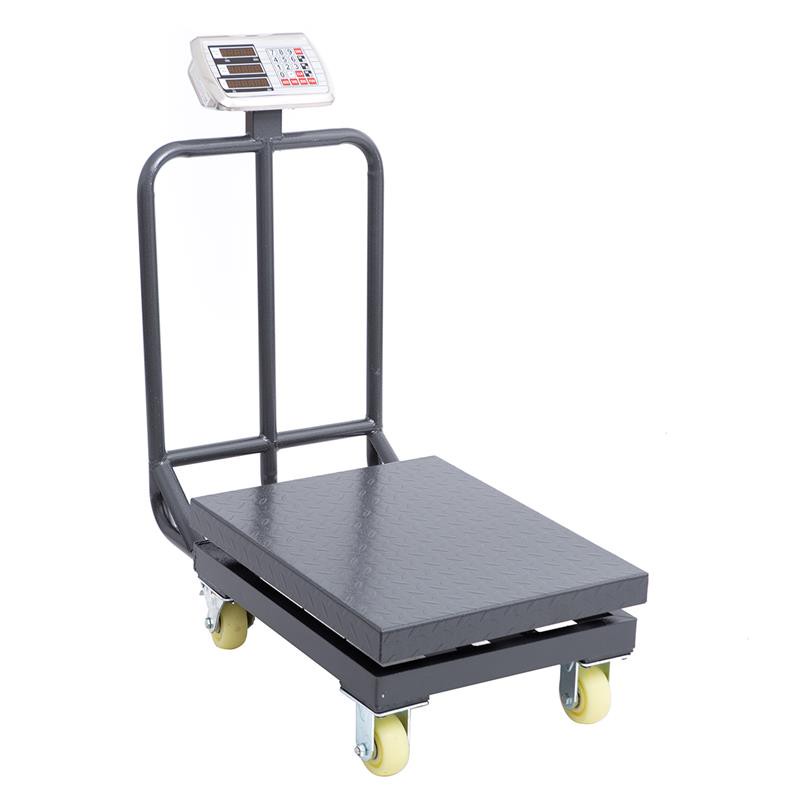 Mobile Plattformwaage 600 kg / 200 g - LED Doppelanzeige - 50 x 60 x 80 cm - mit Räder, rollbare Industriewaage