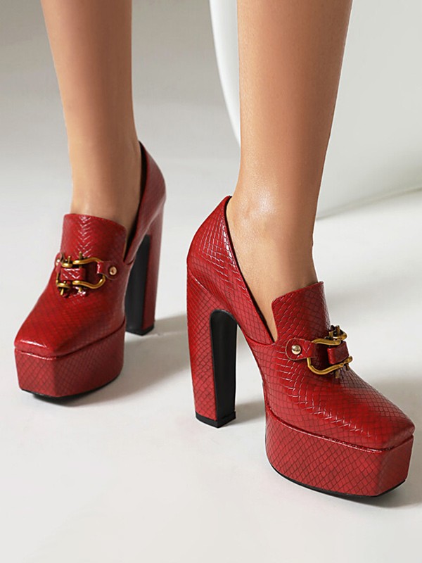 Damen High Heel Loafer Plateau Metalldetails Pumps