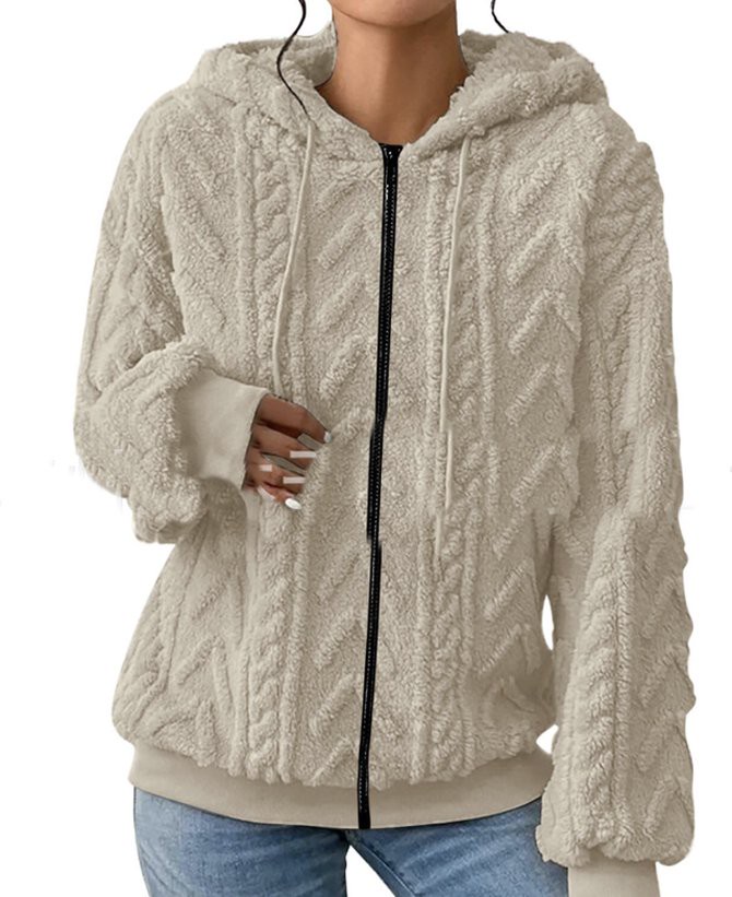 Damen Lässig Unifarben Winter Reißverschluss Keine Elastizität Wärme Langarm Fluff/Granular-Fleece-Stoff Regelmäßig Teddy Jacken