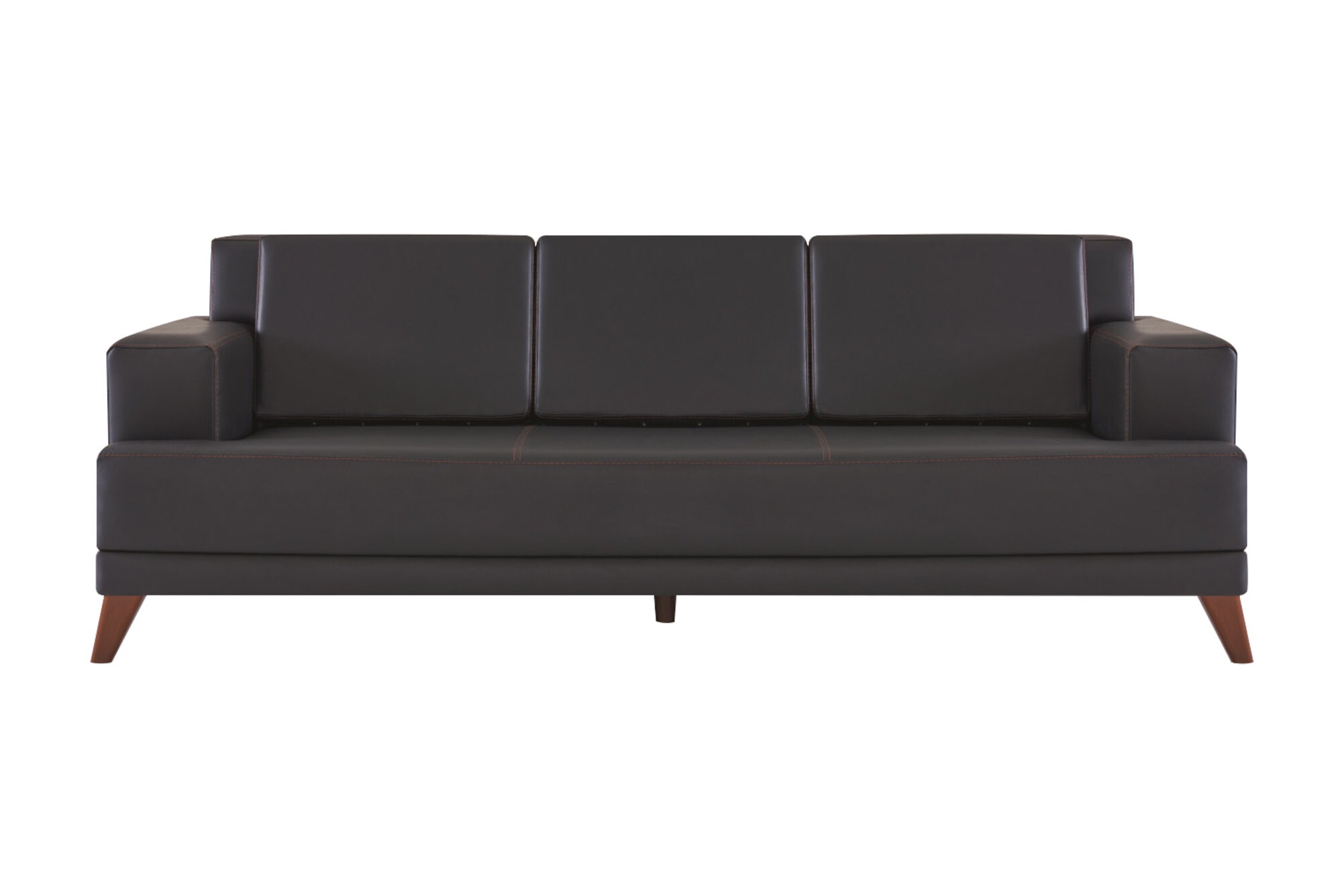 Ledersofa Modern 3-Sitzer Schwarz Einfarbig Couch Polster Kissen Holz