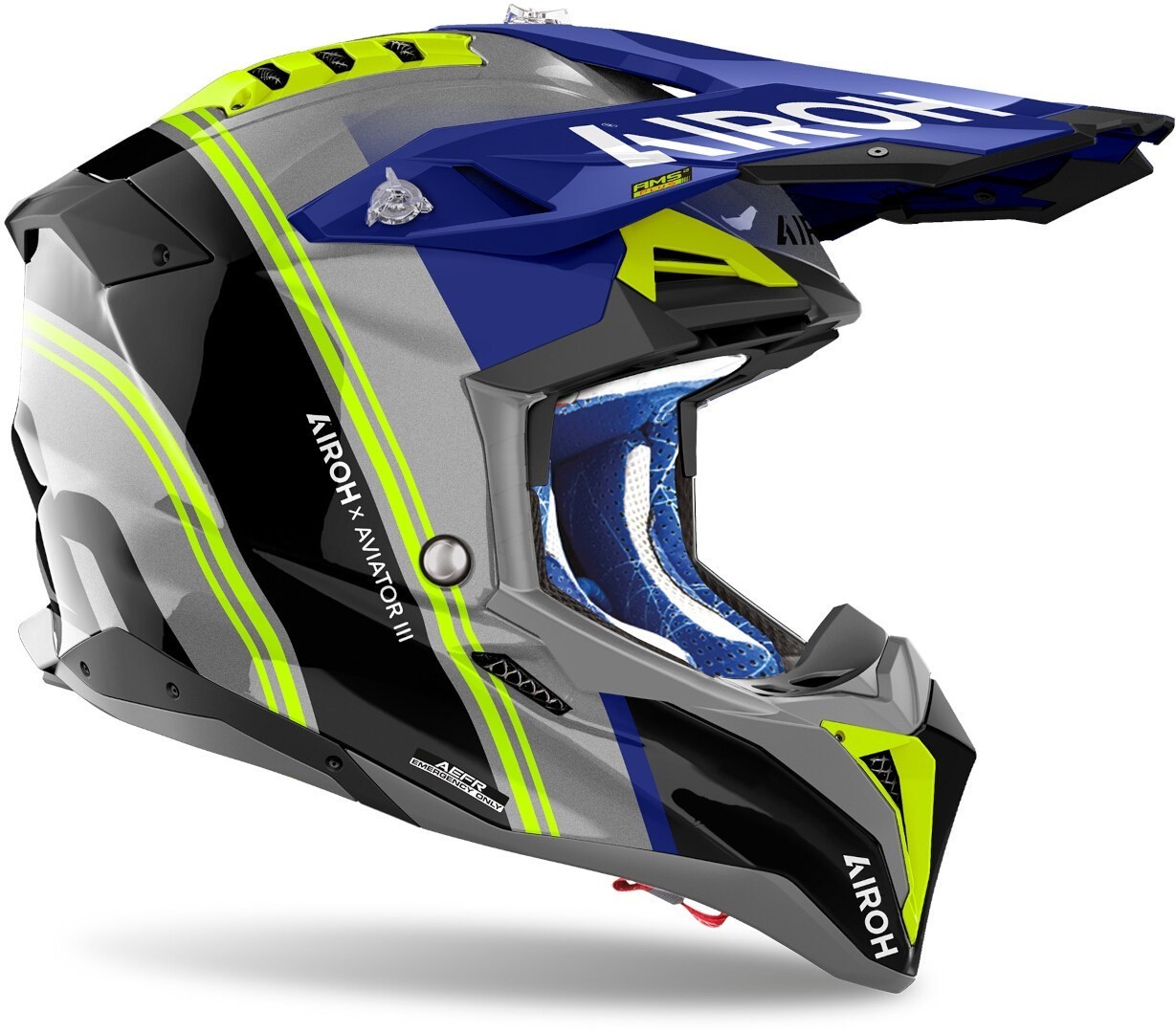 Airoh Aviator 3 Hima Blau Gelb Motocross Helm Größe M