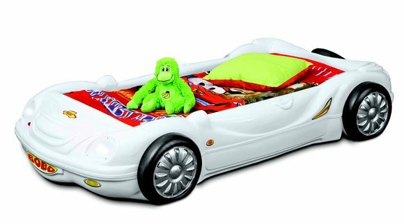 Kinderzimmer Bett Kinderbett Rennwagen Autobett Weiß mit Matratze Lattenrost