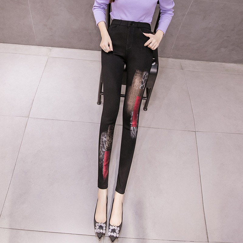 D 0953 Noir CARGO Spring Nouveaucoup de Caractère européen Bronzing Bronzing Taille Noir Cultiver sa morale Montrer une jambe mince