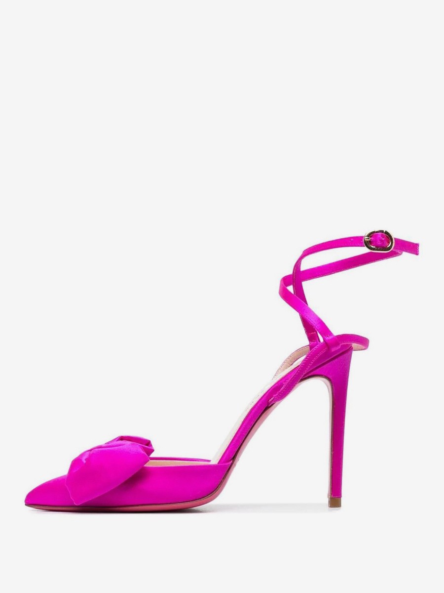 Satin High Heels Spitzschuh Schleife Schnürpumps mit Stilettoabsatz