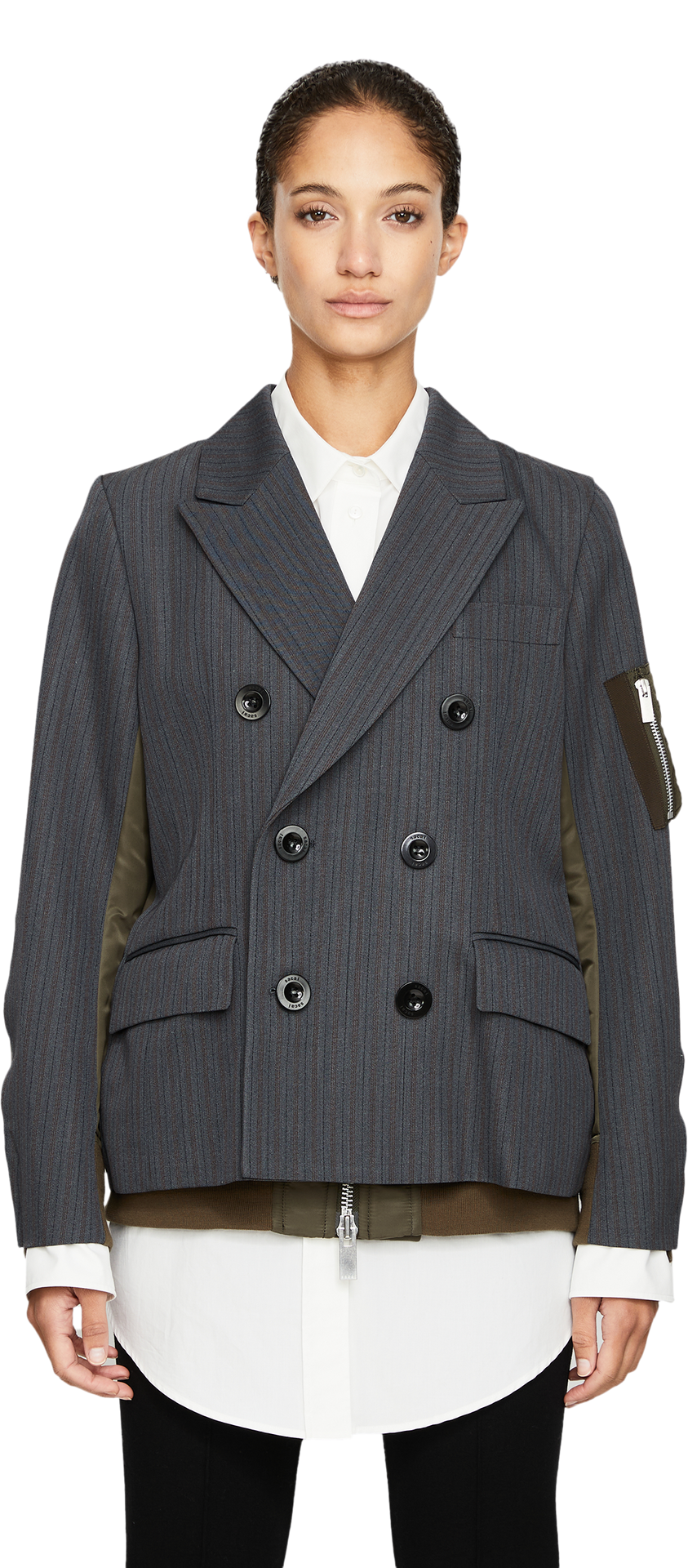 Oversized Blazer-Bomberjacke Grau/Khaki