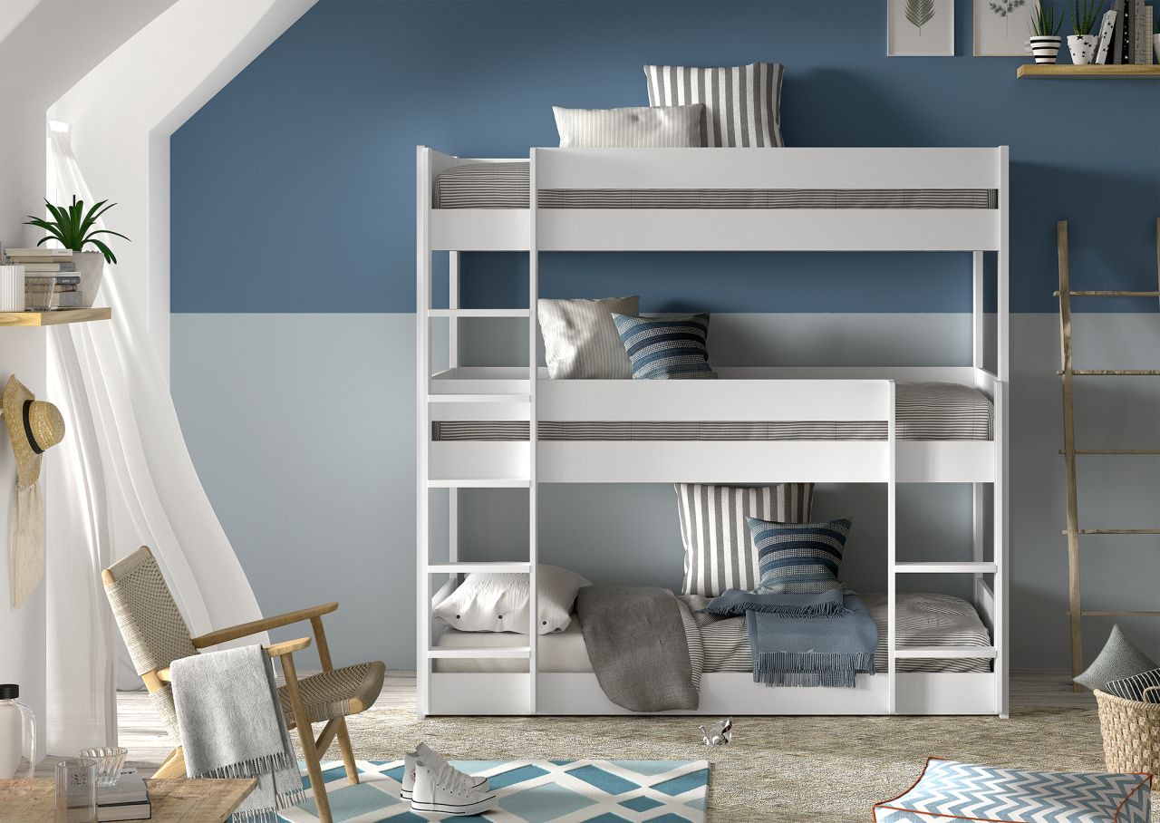 3-er Etagenbett Stockbett 90x200 Kinderbett Jugendbett Hochbett Weiß Holz Möbel
