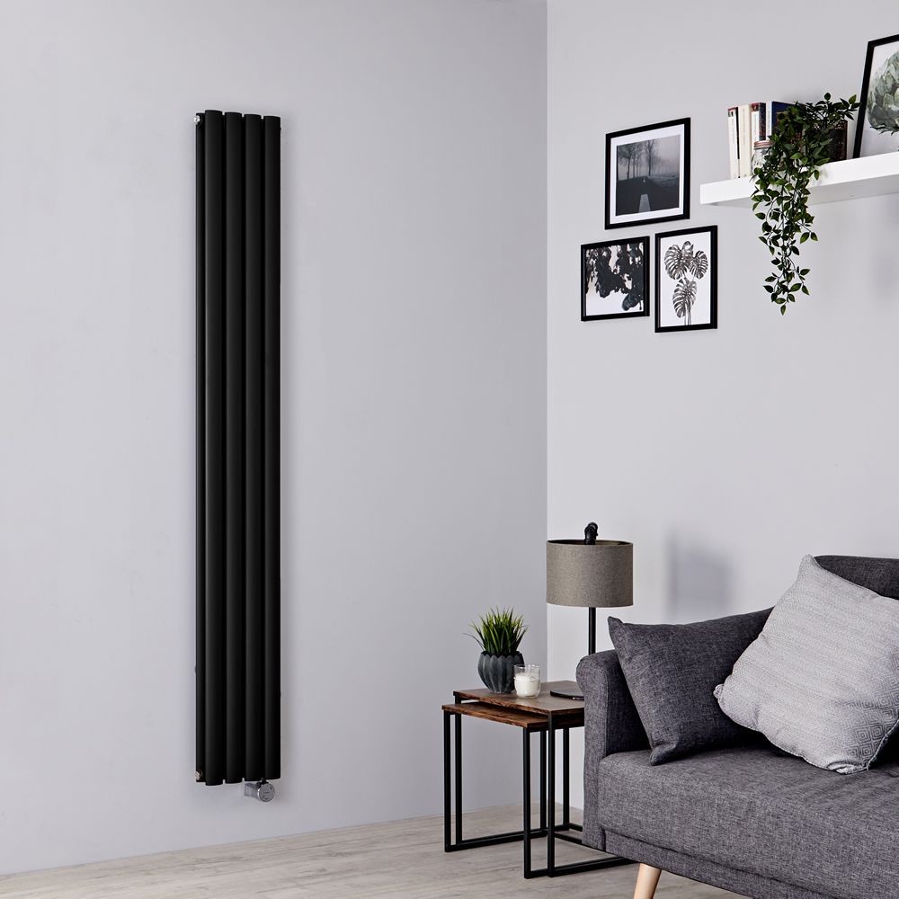 Radiateur électrique design vertical – Noir mat – 160 cm x 23,6 cm - 1 rang - Sans cache-câble, sans thermostat, cablé - Vitality