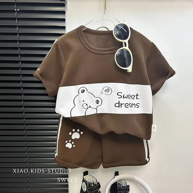 K215 Ensemble de pyjama léger de Toddler Girl - Modèle de dessin animé des vêtements de nuit d'été avec des manches courtes