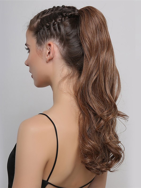 Pferdeschwanz-Perücke  braun  lang  lockig  täglich  lässig  Damen-Haarverlängerung