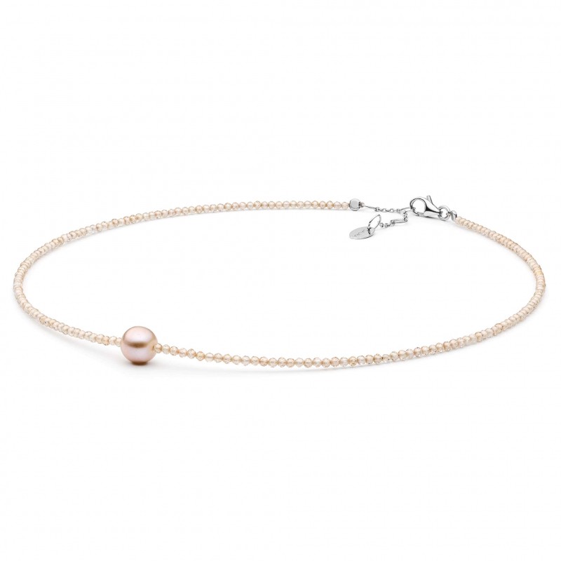 Gaura Pearls Perlenkette - rosa, 36,5 cm, Zirkonia, 925 Silber