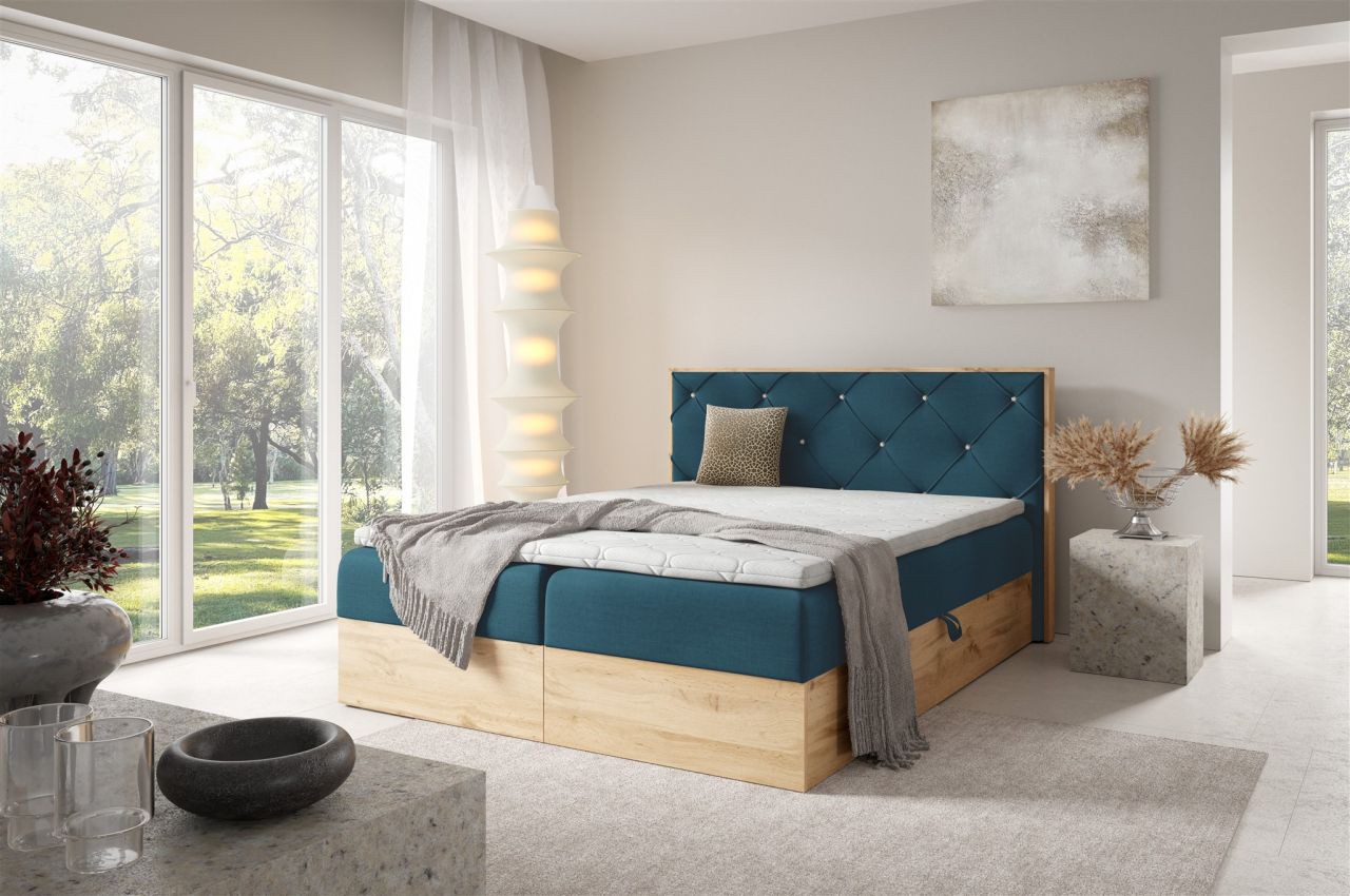 Boxspringbett Schlafzimmerbett HELIOS PREMIUM 200x220cm in Stoff Rouge Dunkel...