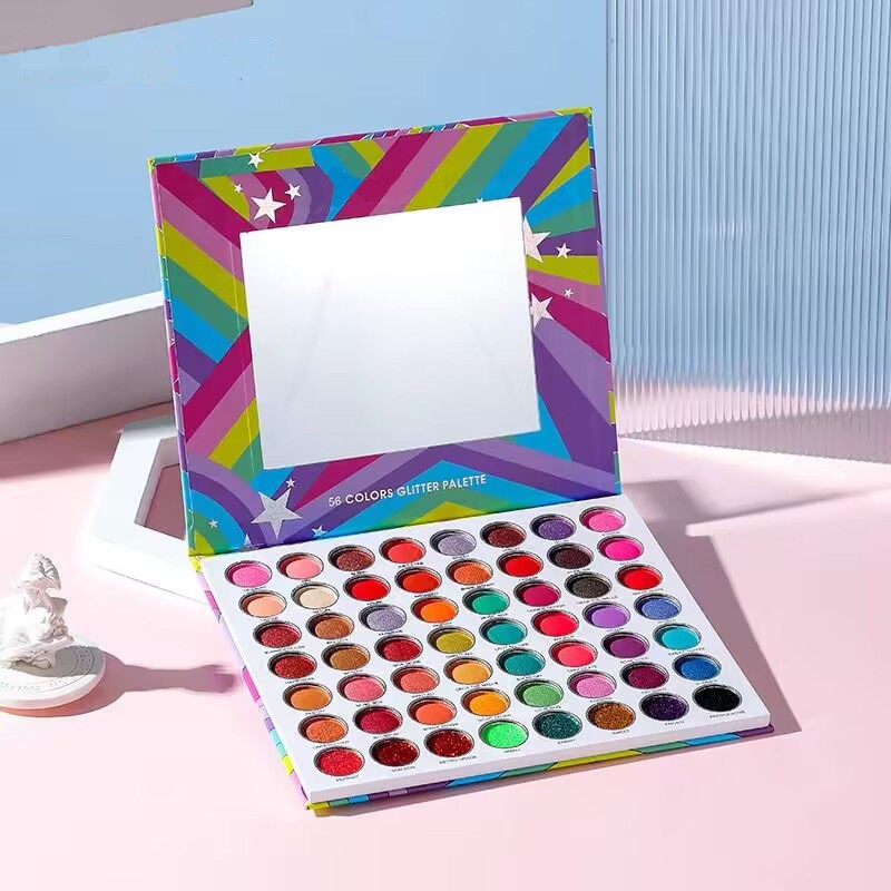 Palette de fard à paupières hautement pigmentée colorée 56 couleurs paillettes scintillantes palette de maquillage ombre à paupières mélangeable