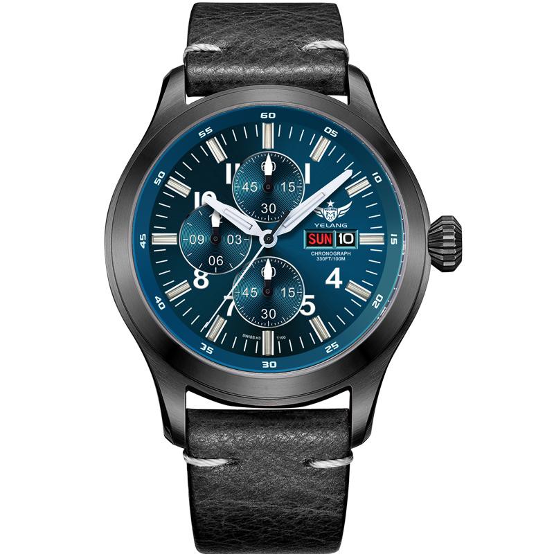 Montres de montre Montres Sport Hommes, Men Tritium Montre Yelang Chronograph Quartz Montre-Bracelet 100 m imperméable T100 Luminous Horlogerie m