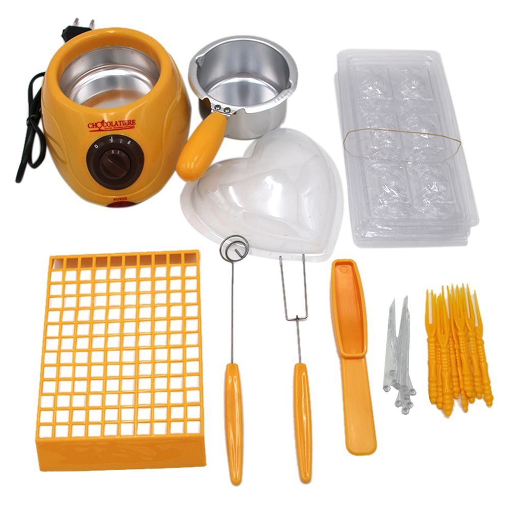 Durable Stainless Steel Chocolate Melting Pot Electric Fondue Melter Machine Diy Tool Mould + Column + Fork + Bamboo Stick eu Plug