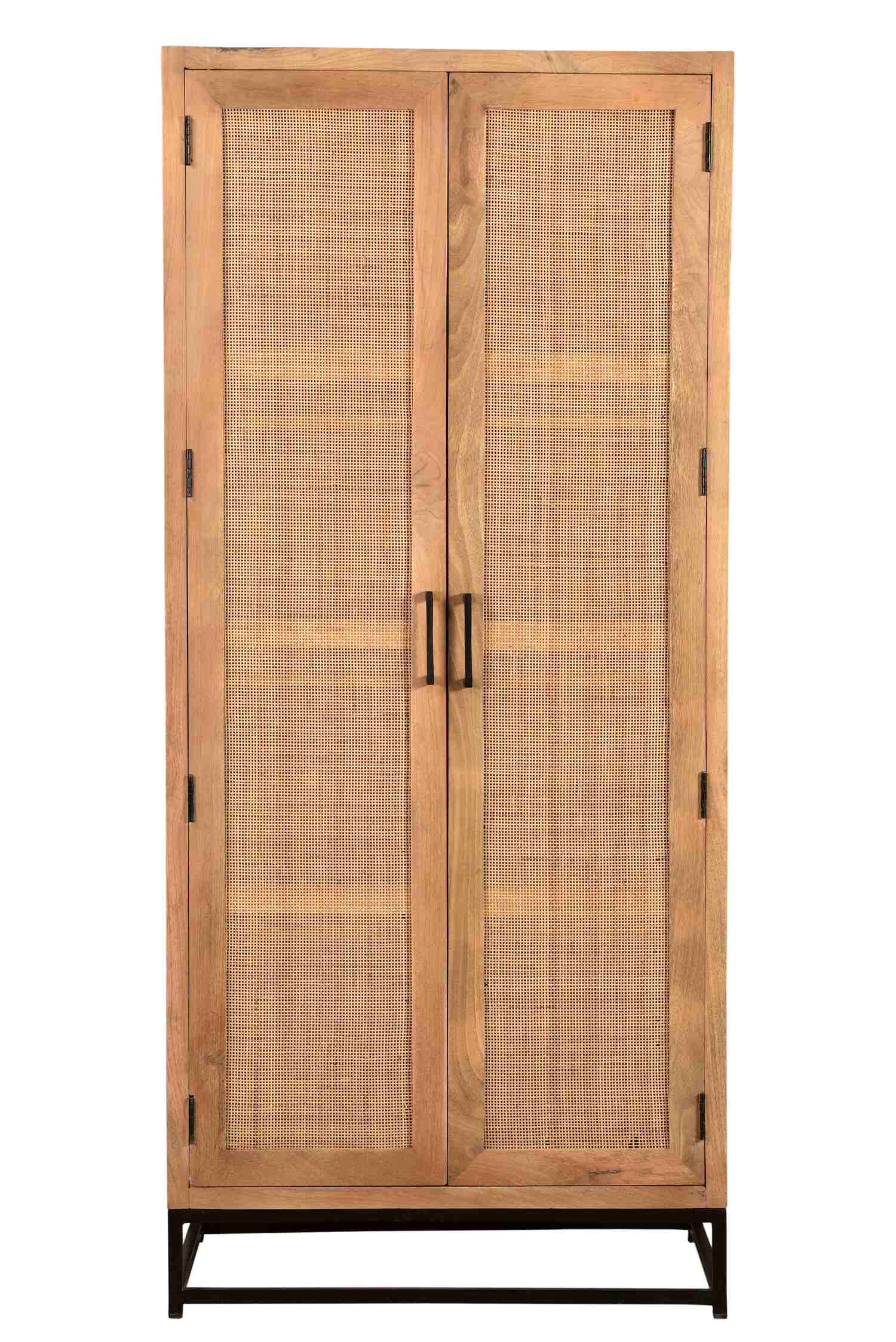 TPFLiving Garderobenschrank Milton Mango lackiert mit Rattan-Front, Gestell Metall natur, Gestell schwarz