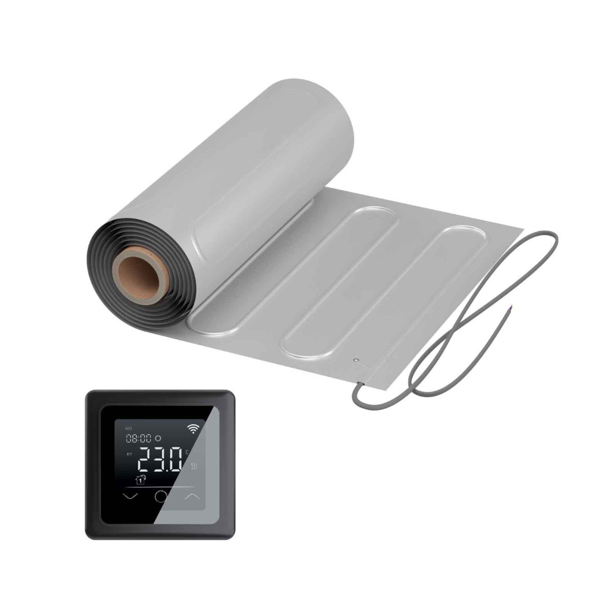 Elektrische Fußbodenheizung: Zweiader-Heizmatte mit Aluminiumfolie WARMON ALU 150 W/m² mit Thermostat TP 750 Touch schwarz - 12 m²