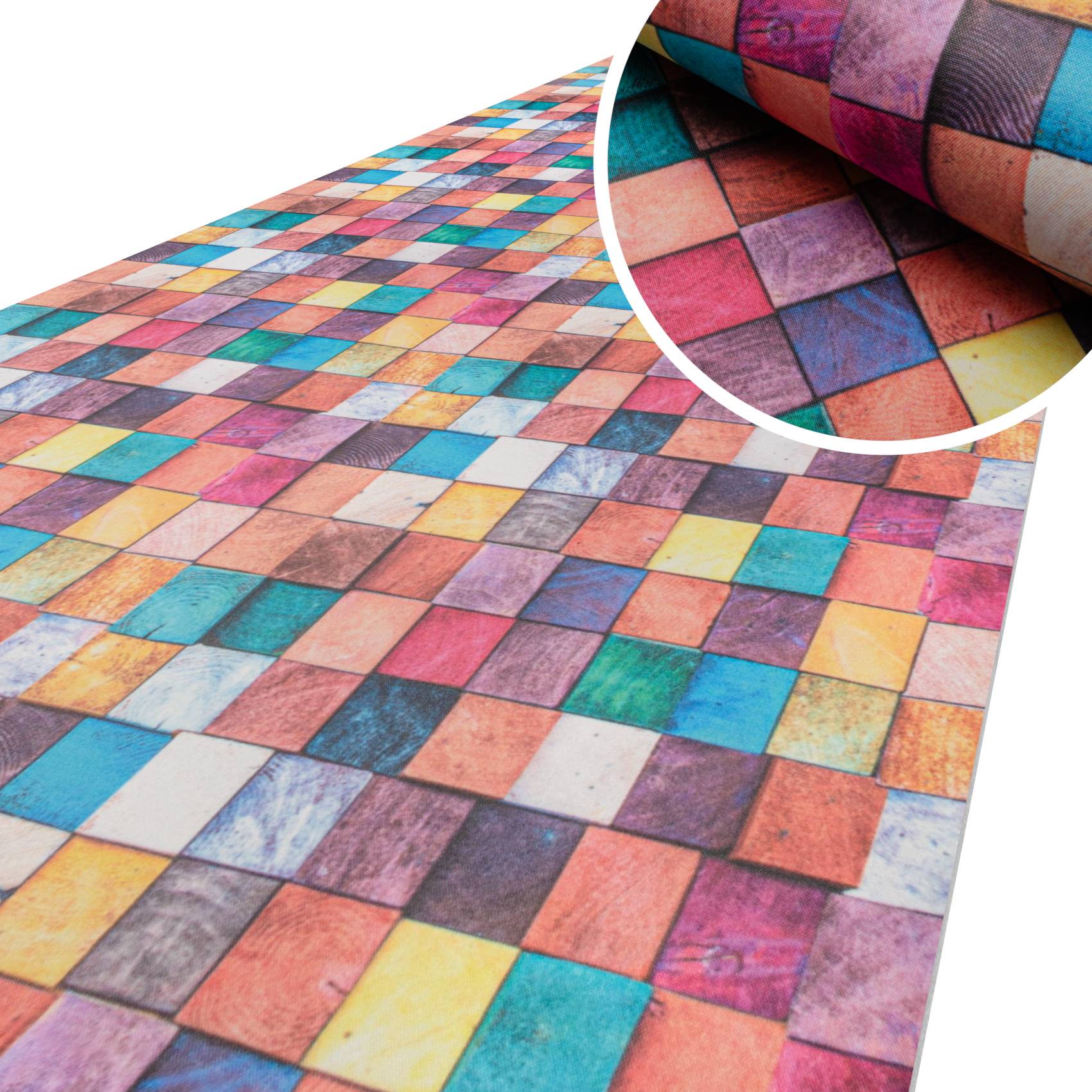 Küchenläufer TeppichLäufer abwaschbar mit Motiv Mosaik Bunt 100x52cm