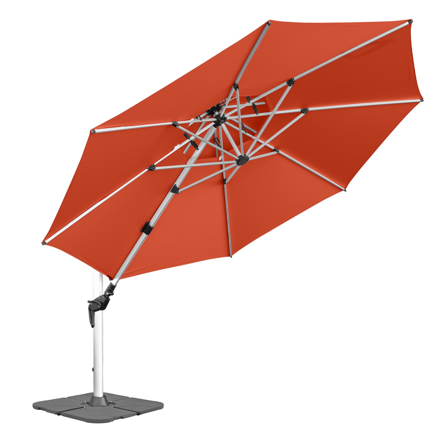 Mit Betonplatten | Terracotta Rot - anndora 4m Ampelschirm rund terrakotta - Sonennschirm mit Alu - Kurbelöffnung - Doppeldach - mit Betonplattenständer