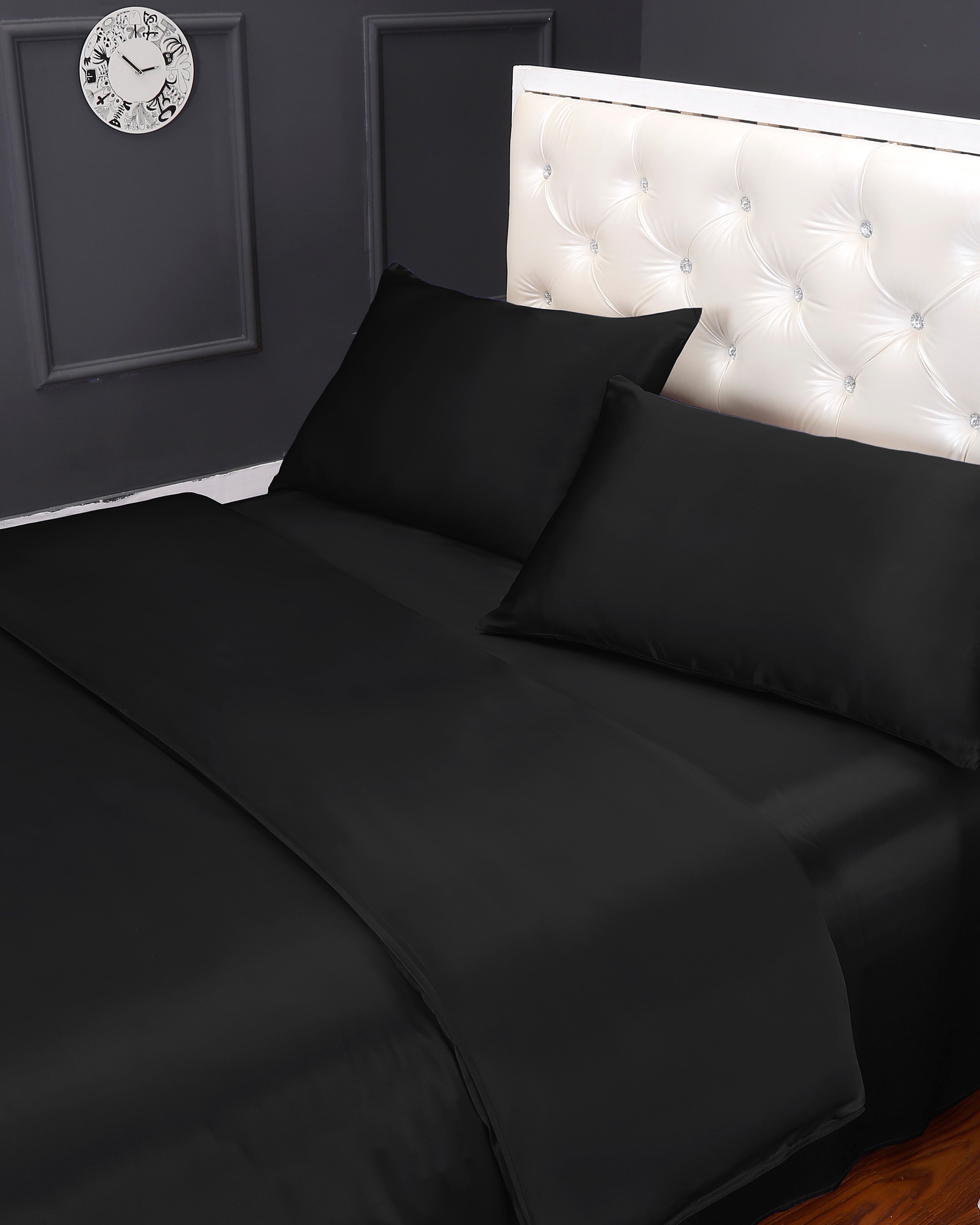 LILYSILK Seide Bettwäsche Set Schwarz Deutschland 100% Seide Klasse 6A Geprüfte Qualität Atmungsaktiv Superleicht 200x200cm + 2x 80x80cm