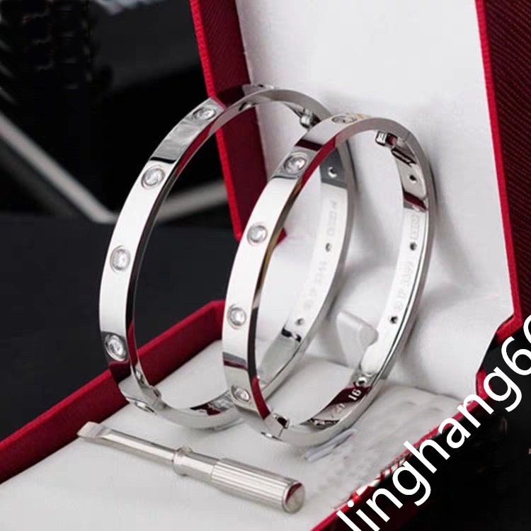 Liefde Armband Armbanden Vrouwen Mannen 4CZ Titanium Stalen Schroef Schroevendraaier Armbanden Goud Zilver Rose Nail Armband Sieraden met fluwele