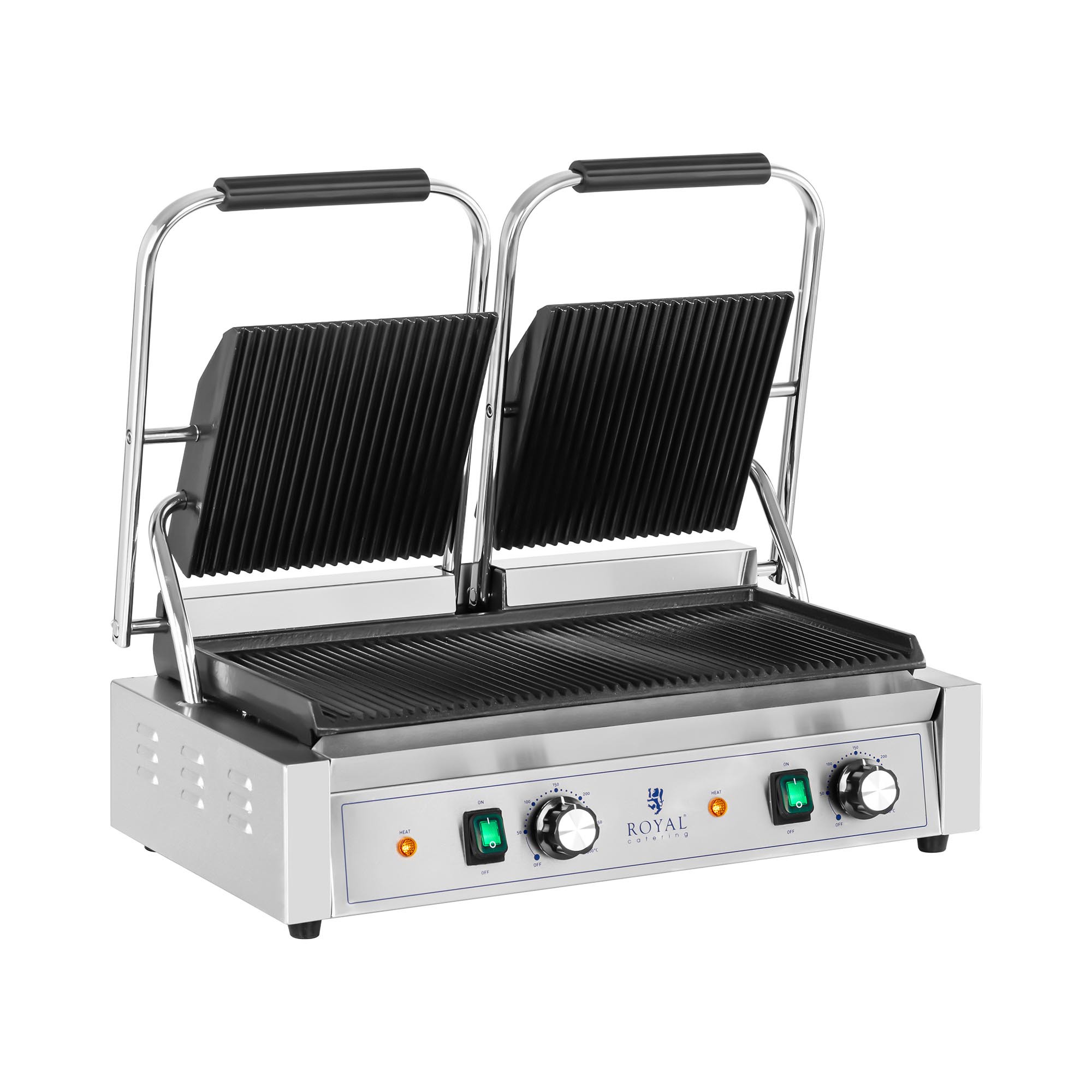 Royal Catering Doppel Kontaktgrill - 3.600 W - geriffelt
