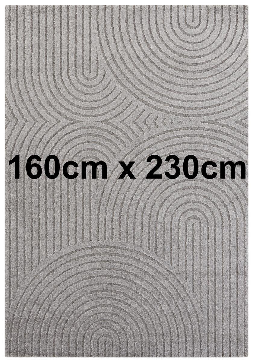 Elle Decoration New York Kurzflorteppich in Hoch-Tief Effekt Panglao Grau 160cm x 230cm