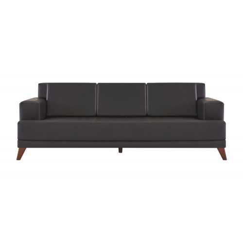 Ledersofa Modern 3-Sitzer Schwarz Einfarbig Couch Polster Kissen Holz