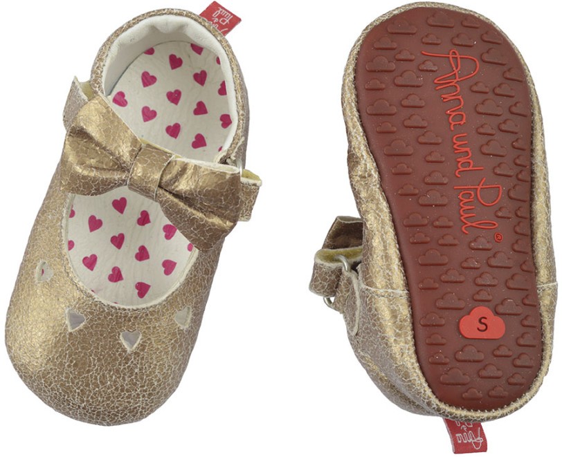 Anna und Paul Leder-Krabbelschuh Schleife gold mit Gummisohle