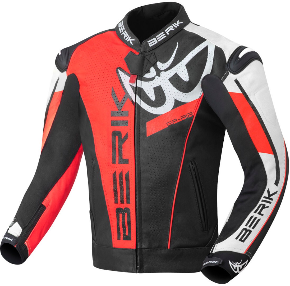 Berik VisionGP Schwarz Neon Rot Motorrad Lederjacke Größe 54