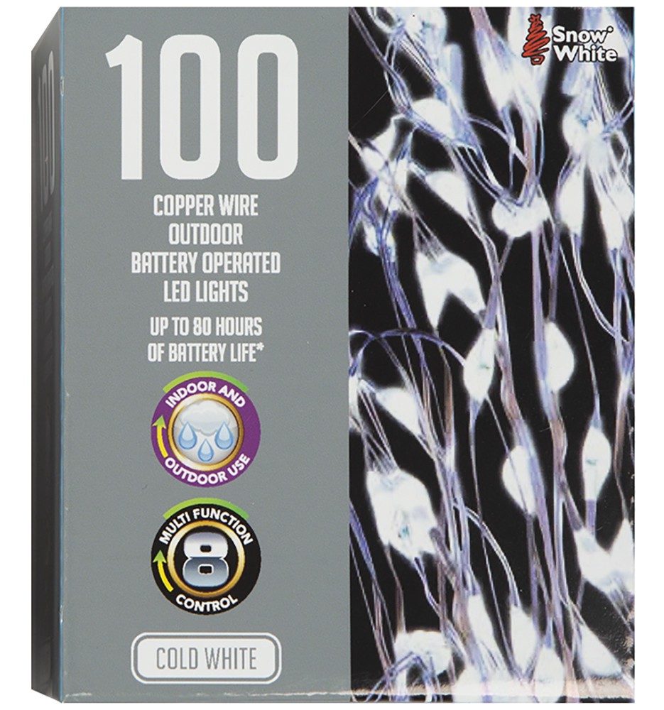 100 LED Kalt-weiße Lichterkette