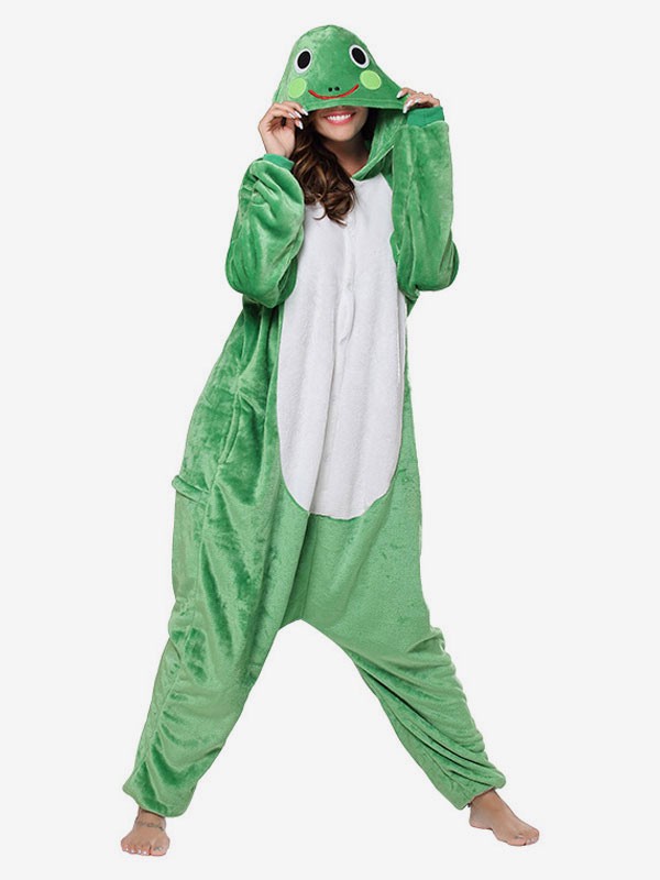 Faschingskostüm Kigurumi Onesie Pyjama Frosch Erwachsene Grün Flanell Einfache Toilette Overall Kigurumi Kostüme Karneval Kostüm