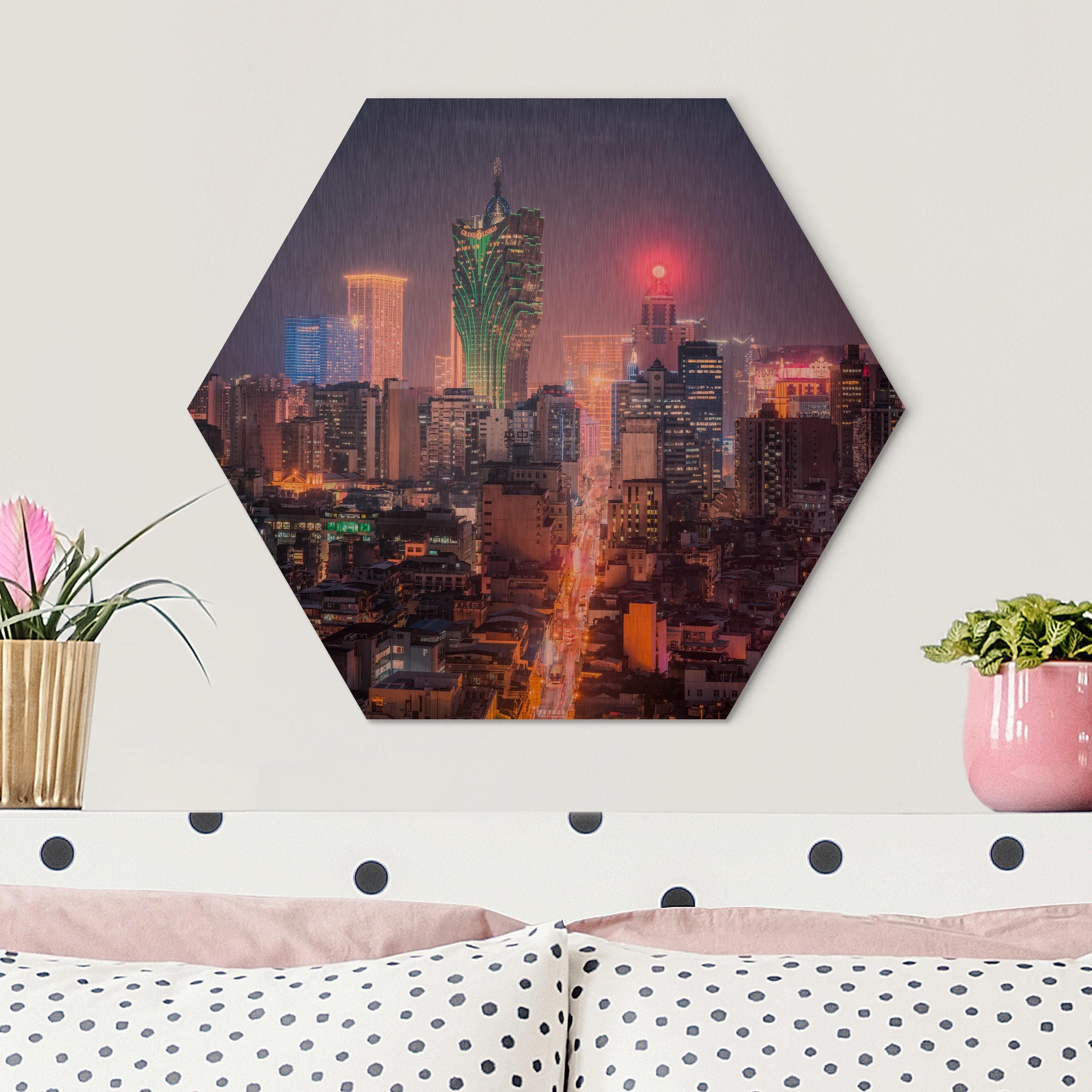 Hexagon-Alu-Dibond Bild Nachtlichter von Macau