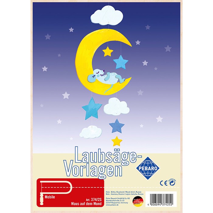 PEBARO Laubsägevorlage Maus auf dem Mond braun