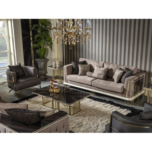 Wohnzimmer Set Braun Sofagarnitur Sessel Beistelltisch Couchtisch Neu 5tlg.