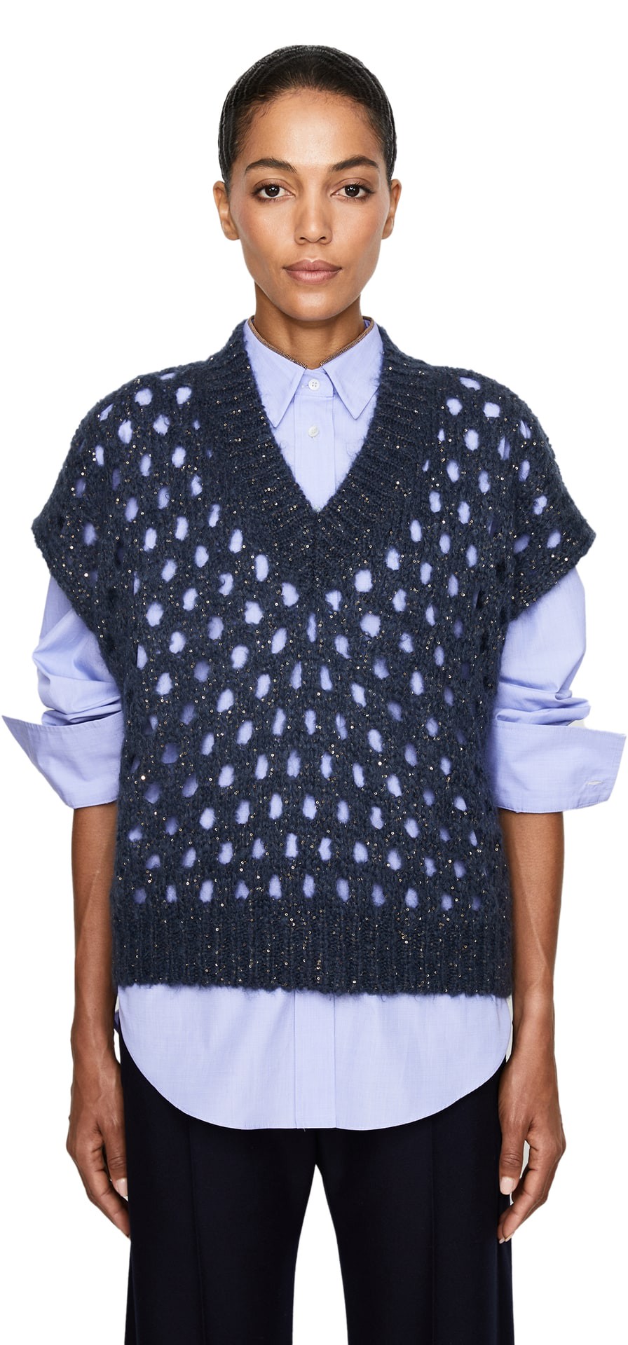 Strickweste mit Pailletten Blau
