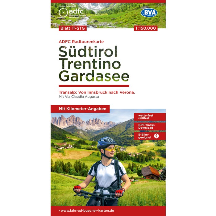 ADFC-Radtourenkarte IT-STG Südtirol, Trentino, Gardasee 1:150.000, reiß- und wetterfest, E-Bike geeignet, GPS-Tracks Download, mit Bett+Bike...
